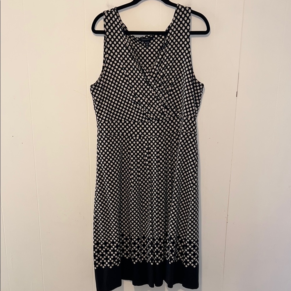 Lands End Midi Sleeveless V-neck Polka Dot Fit & Flare Pullover Dress T4*